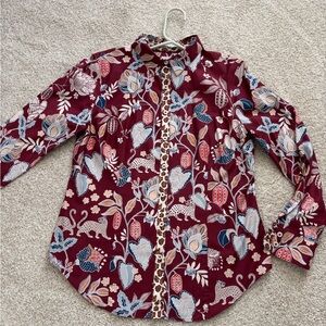 Chico's Burgundy Floral and Animal Print Shirt